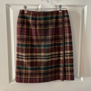 Talbots Faux Wrap A-Line Plaid Skirt with Suede Trim. Size 4